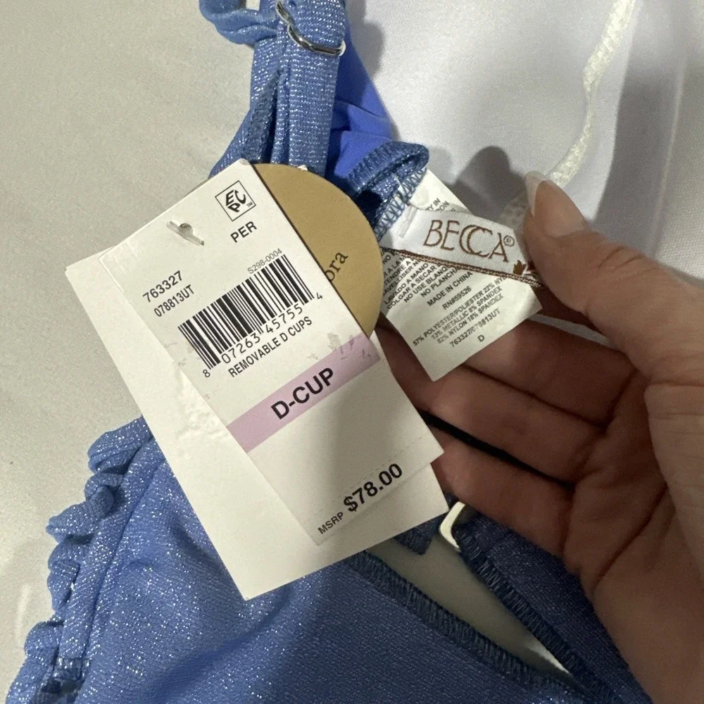 NWT BECCA [ 2PC ] Shimmer Bikini‎ Top ( D Cup) + Side Tie Bottom ( Small ) 7131